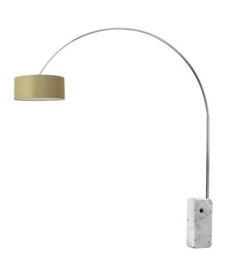 Iconic Arc Lamp - Satin Nickel,  Marble Base, Drum Avocado Linen Shade, Dimmable
