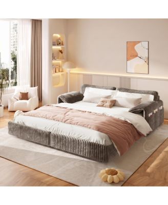 79.5" 3-in-1 Corduroy Convertible Sofa Bed with Storage Pockets