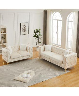 Velvet 3+2 Seater Sofa Set with Solid Wood Frame and Metal Feet