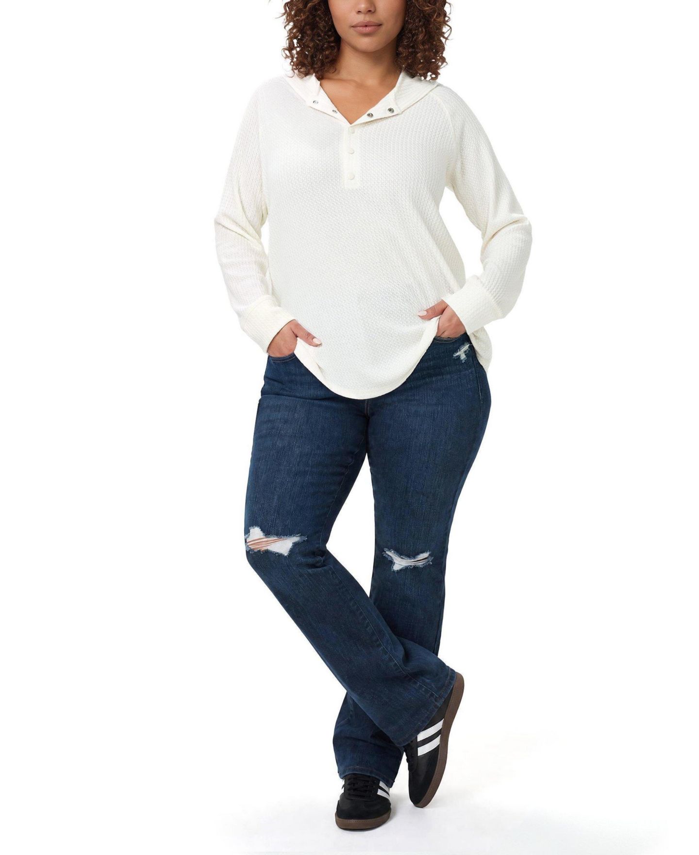 Женское худи Torrid Plus Size Waffle Varsity Snap-Button, цвет: Белый — фото 2