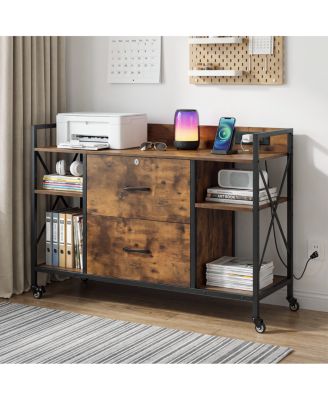  Vintage 2-Drawer Locking Mobile File Cabinet with Power Outlets