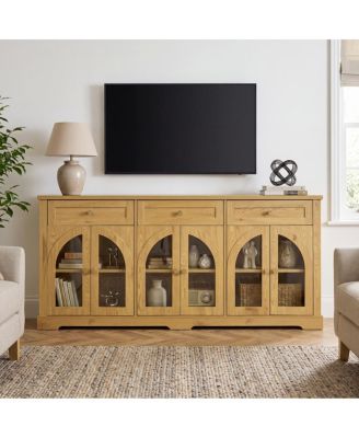 Modern Arched Glass Sideboard 68 Inch 6 Doors 3 Drawers Storage Cabinet