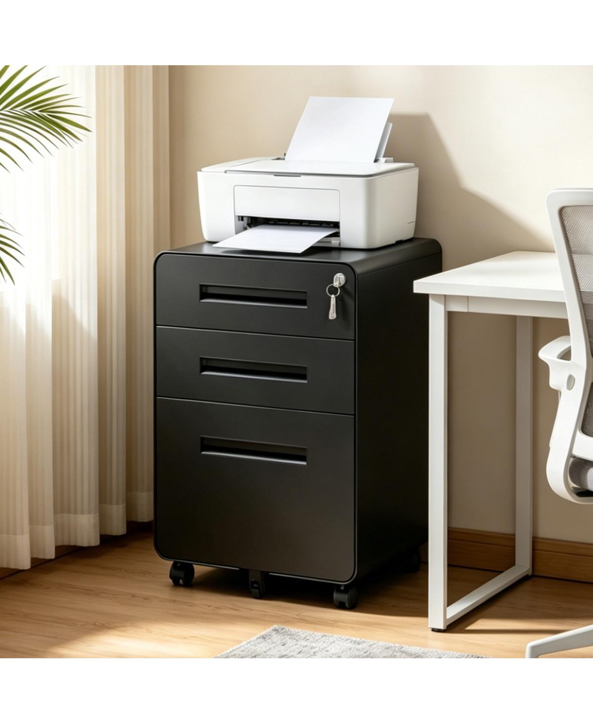Streamdale Furniture 3-Drawer Metal Mobile File Cabinet with Lock, Fully Assembled - Black