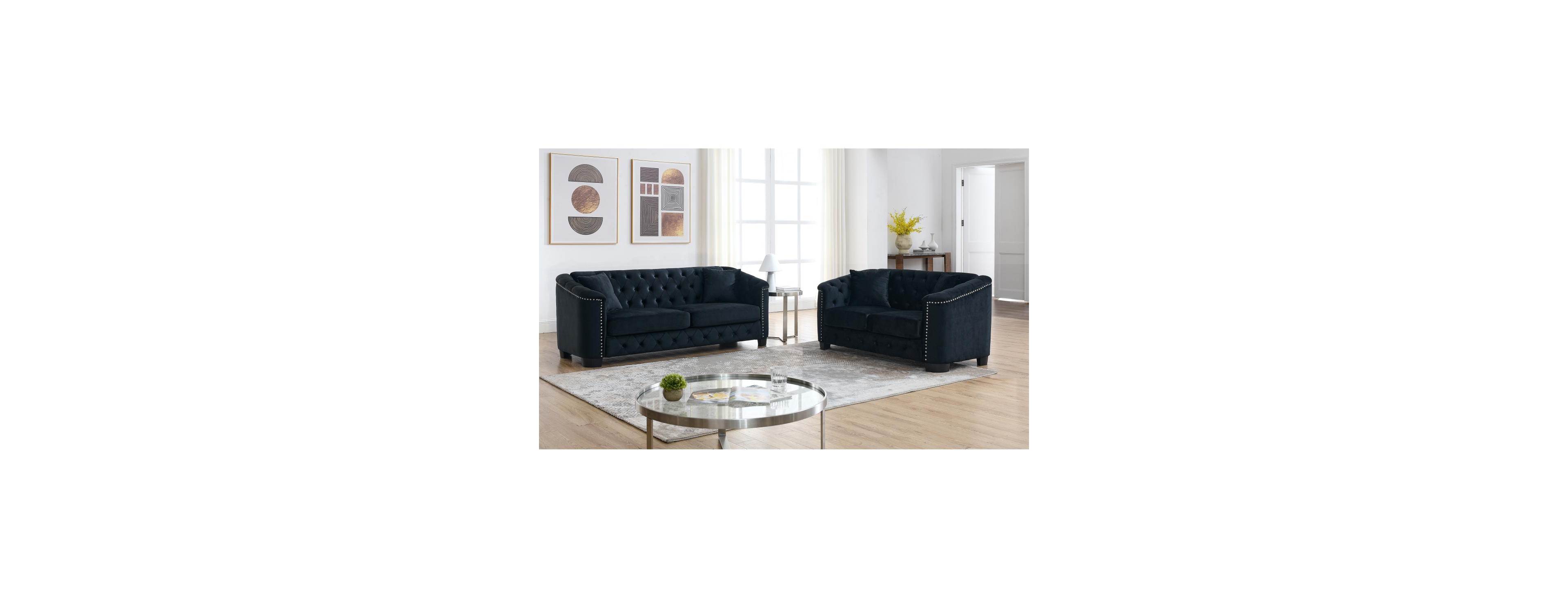 Streamdale Furniture Chelsfield Sofa Set with Deep Cushions and Brass Studs