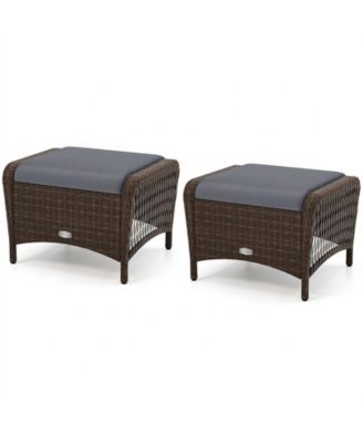 Set of 2 Outdoor Wicker Ottomans with Removable Cushions
