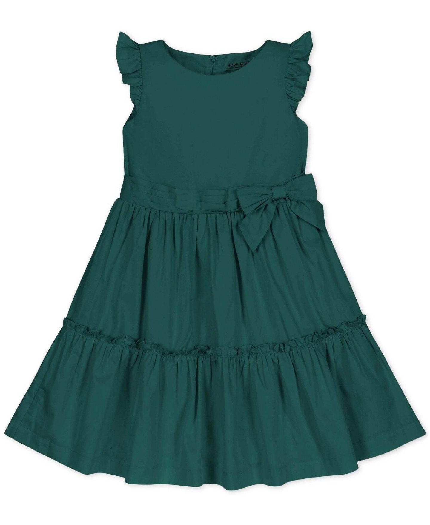 Платье Hope & Henry Flutter-Sleeve Tiered Sateen Dress для девочек, цвет: Глубокий зелёный — фото 1