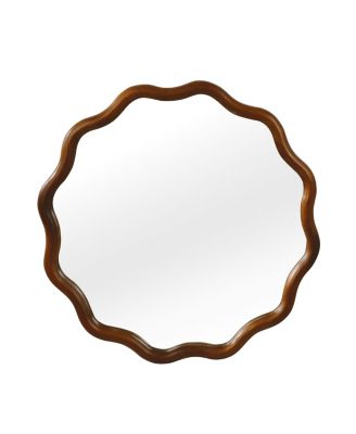 Wavy Wall Mirror Tempered Glass Irregular Round Decorative Mirror with D Ring Hangers for Bathroom