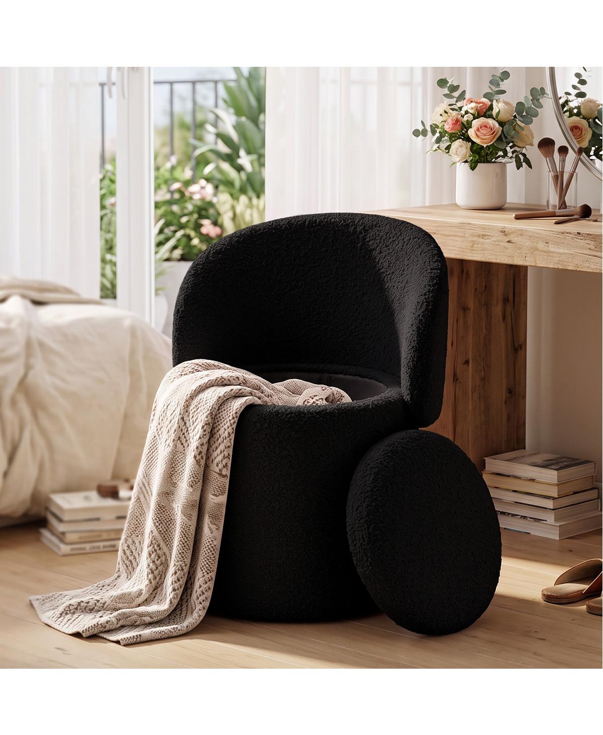 Maison Upholstered Makeup Vanity Stool with Storage and Foldable Backrest Stool