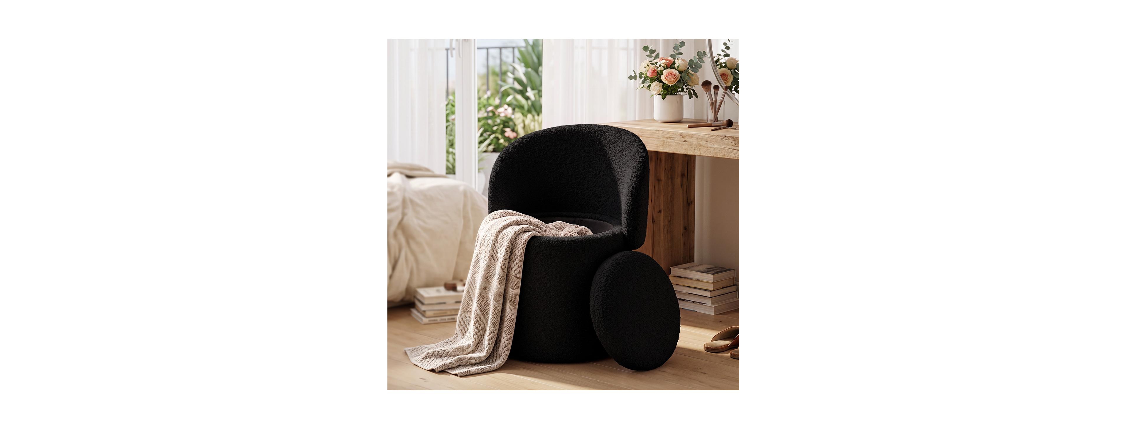 Maison Upholstered Makeup Vanity Stool with Storage and Foldable Backrest Stool