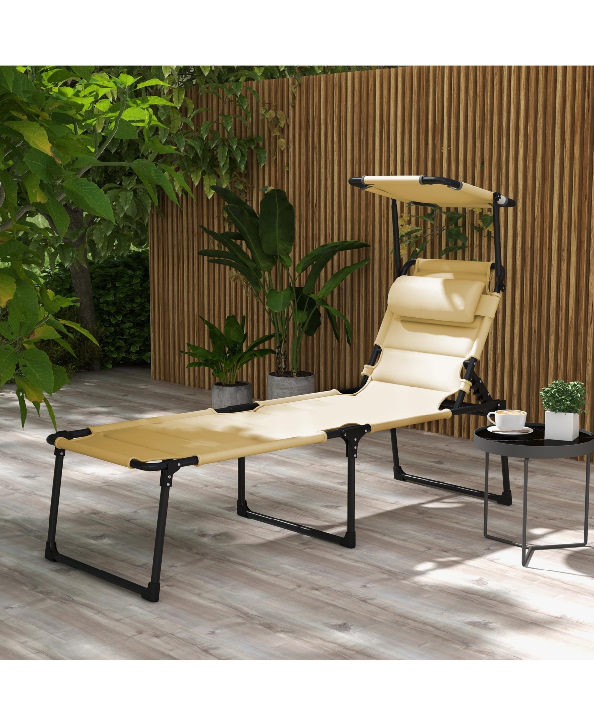 Sevorley Folding beach chair, Oxford Fabric, Steel Construction - Cream white, black