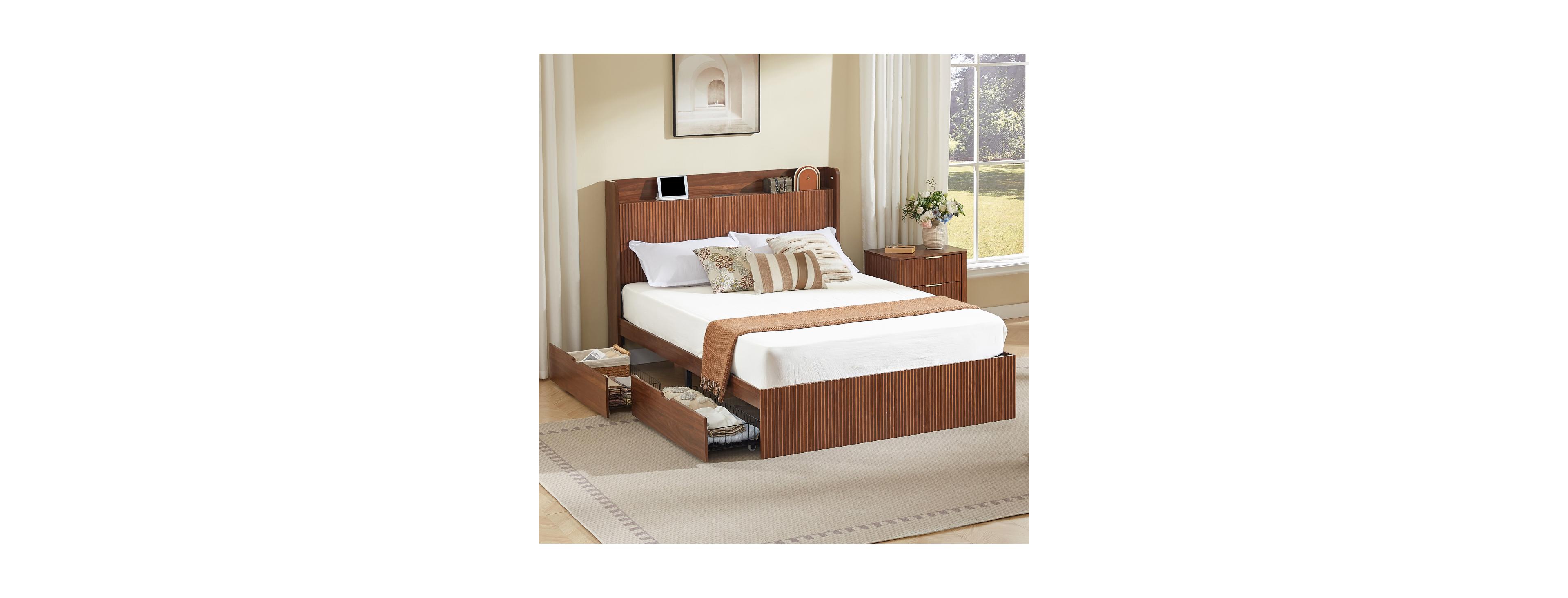 Streamdale Furniture Queen Storage Bed Frame with Drawers and Charging Station