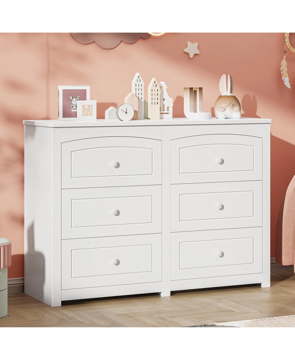 Vabches Kids Dresser Cabinet with 6 Drawers and Large Table Top