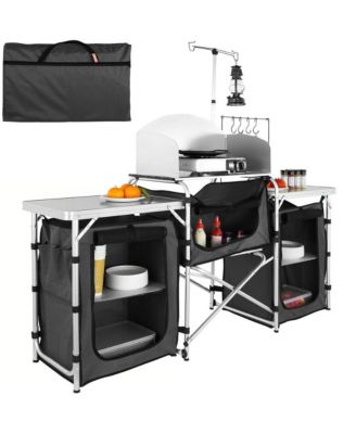 Folding Aluminum Camping Kitchen Table with Windscreen and Bag