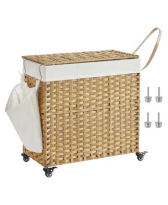 26 in Woven Laundry Hamper on Wheels with Lid and Liner