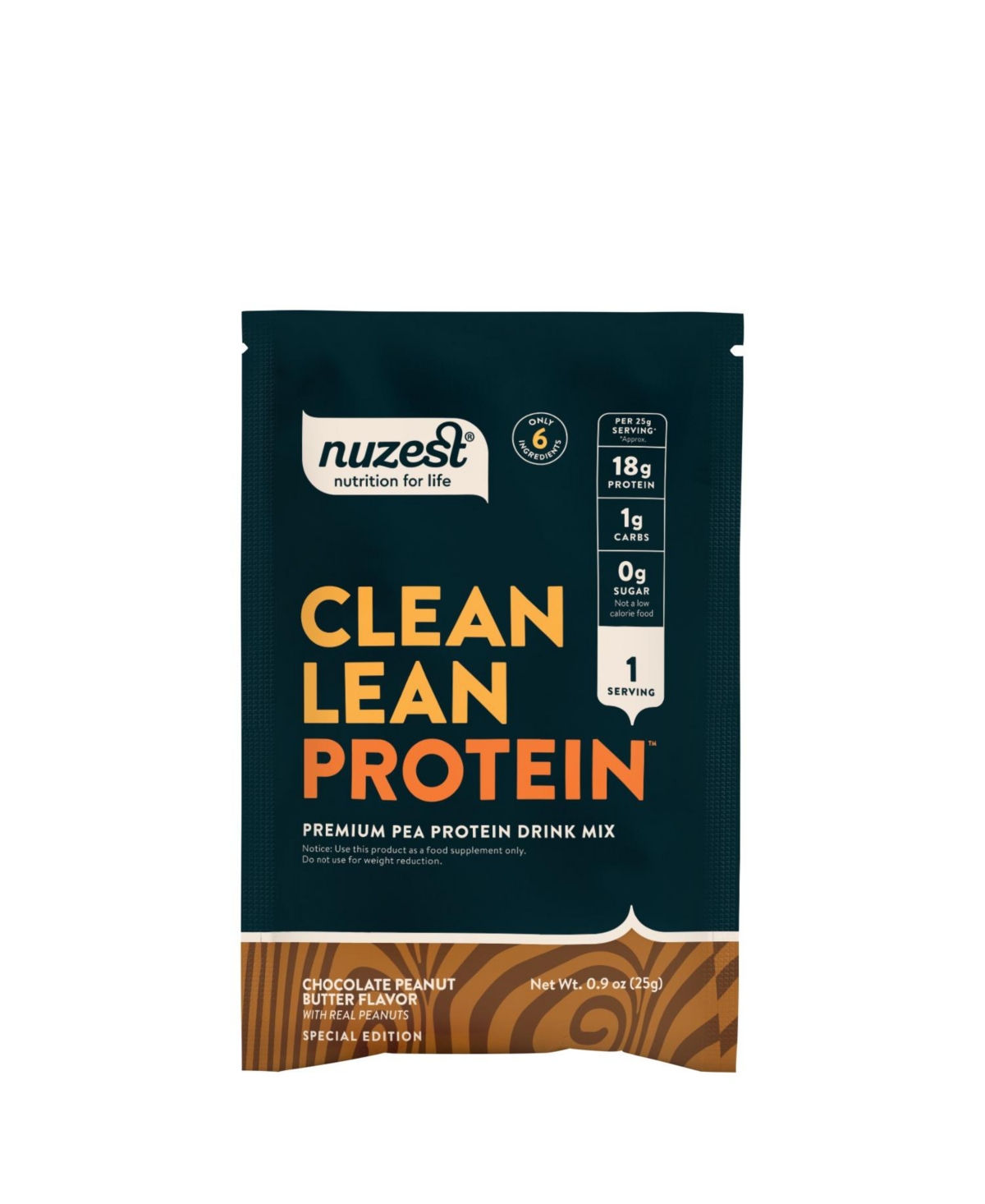 Nuzest Clean Lean Protein Pea Protein Powder, Chocolate Peanut Butter, 1 Travel Sachet with 18g Protein, 0.9oz