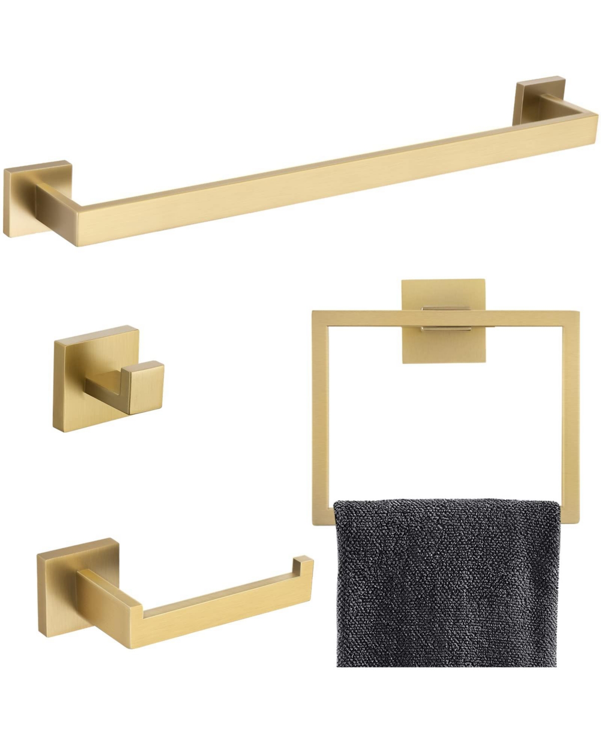 Cyqbd 4 Piece 23.6" Bathroom Towel Bar Hardware Set Wall Mounted Stainless Steel Kit - Brushed dark gold
