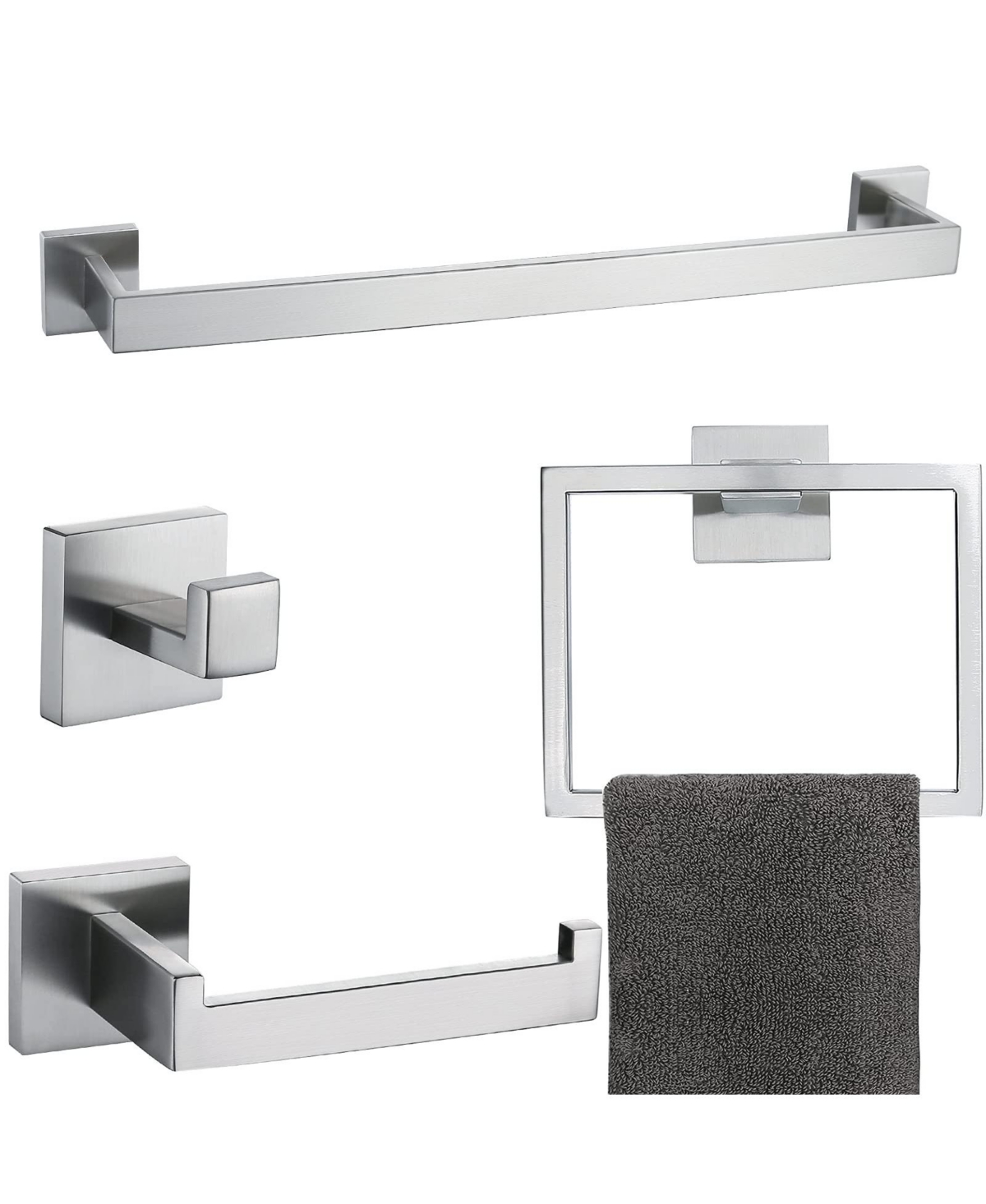 Cyqbd 4 Piece 23.6" Bathroom Towel Bar Hardware Set Wall Mounted Stainless Steel Kit - Brushed nickel