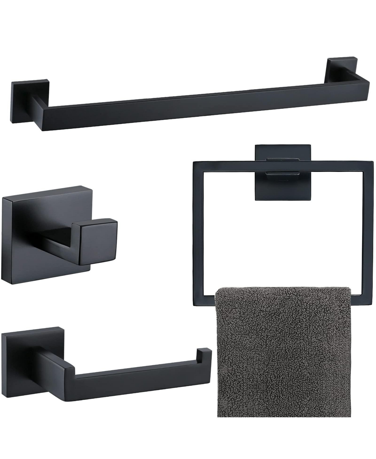 Cyqbd 4 Piece 23.6" Bathroom Towel Bar Hardware Set Wall Mounted Stainless Steel Kit - Matte black