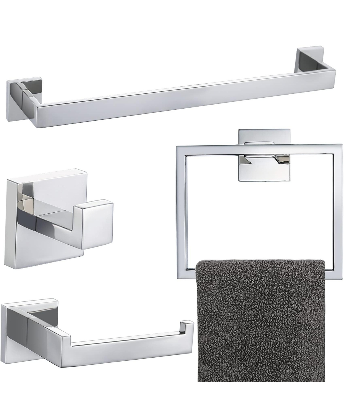 Cyqbd 4 Piece 23.6" Bathroom Towel Bar Hardware Set Wall Mounted Stainless Steel Kit - Polished chrome