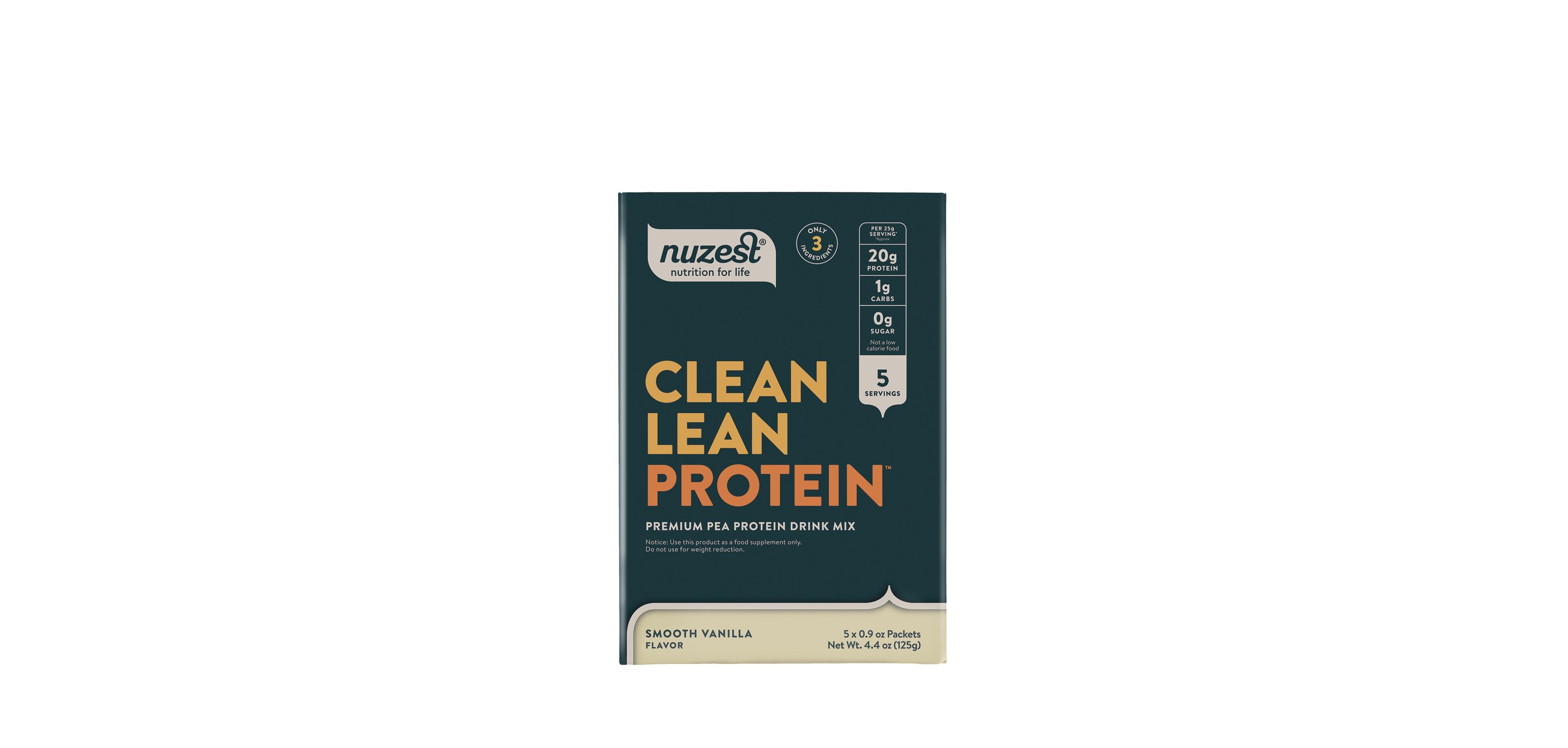 Nuzest Clean Lean Protein Pea Protein Powder, Smooth Vanilla, 5 Travel Sachets with 20g Protein, 4.4oz