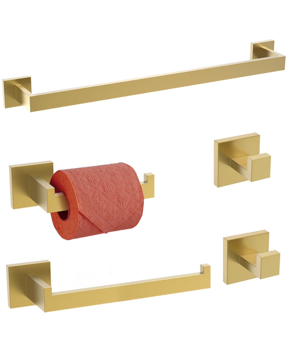 Cyqbd 5 Pieces 24" Bathroom Hardware Set Towel Bar Toilet Paper Holder Hooks Wall Mounted - Brushed gold