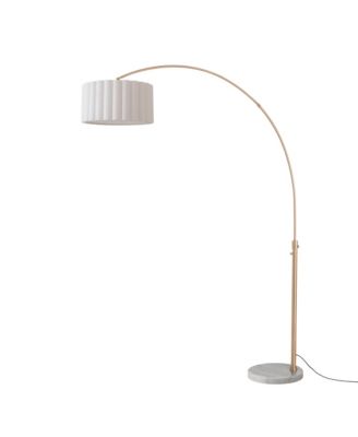 92" Arc Lamp - Weathered Brass, Marble Base, Scallop Linen Shade, Dimmable, Bulb Included