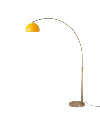 Half Dome 92"H 1-Light Arc Lamp, Mustard Shade, Weathered Brass , Dimmable, for Living Room or Bedroom