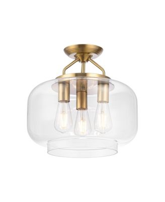 15 Inch Modern Clear Glass 3 Light Semi Flush Mount Ceiling Light for Hallway, Kitchen, Bedroom
