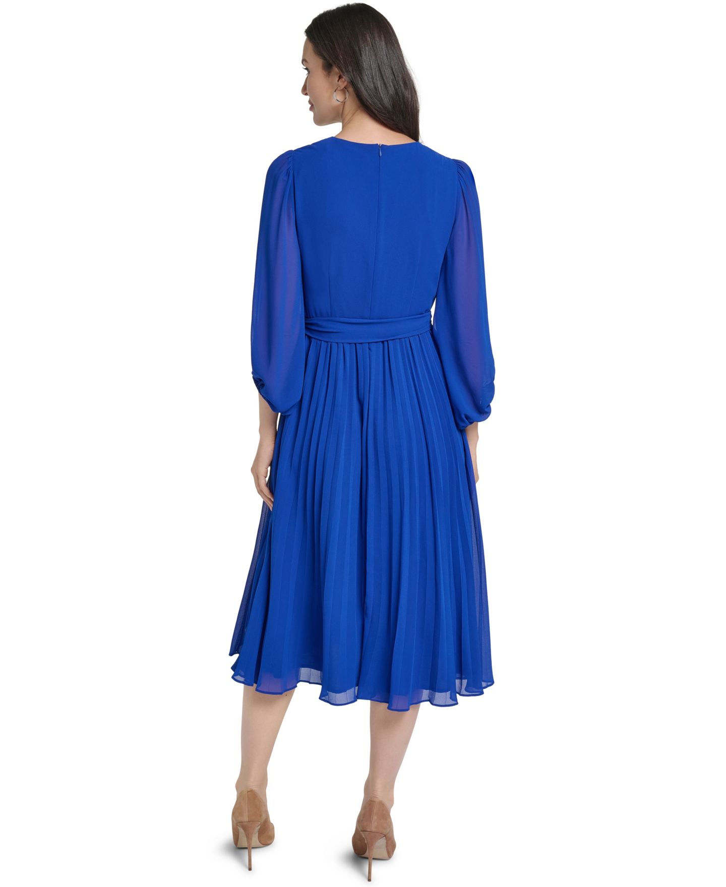 Женское платье Jessica Howard 3/4 Ballon Pleated V-Neck Surplice Midi, цвет: Кобальтовый — фото 5