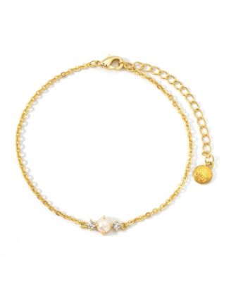 Imitation Pearl and Cubic Zirconia Gold-Tone Chain Bracelet