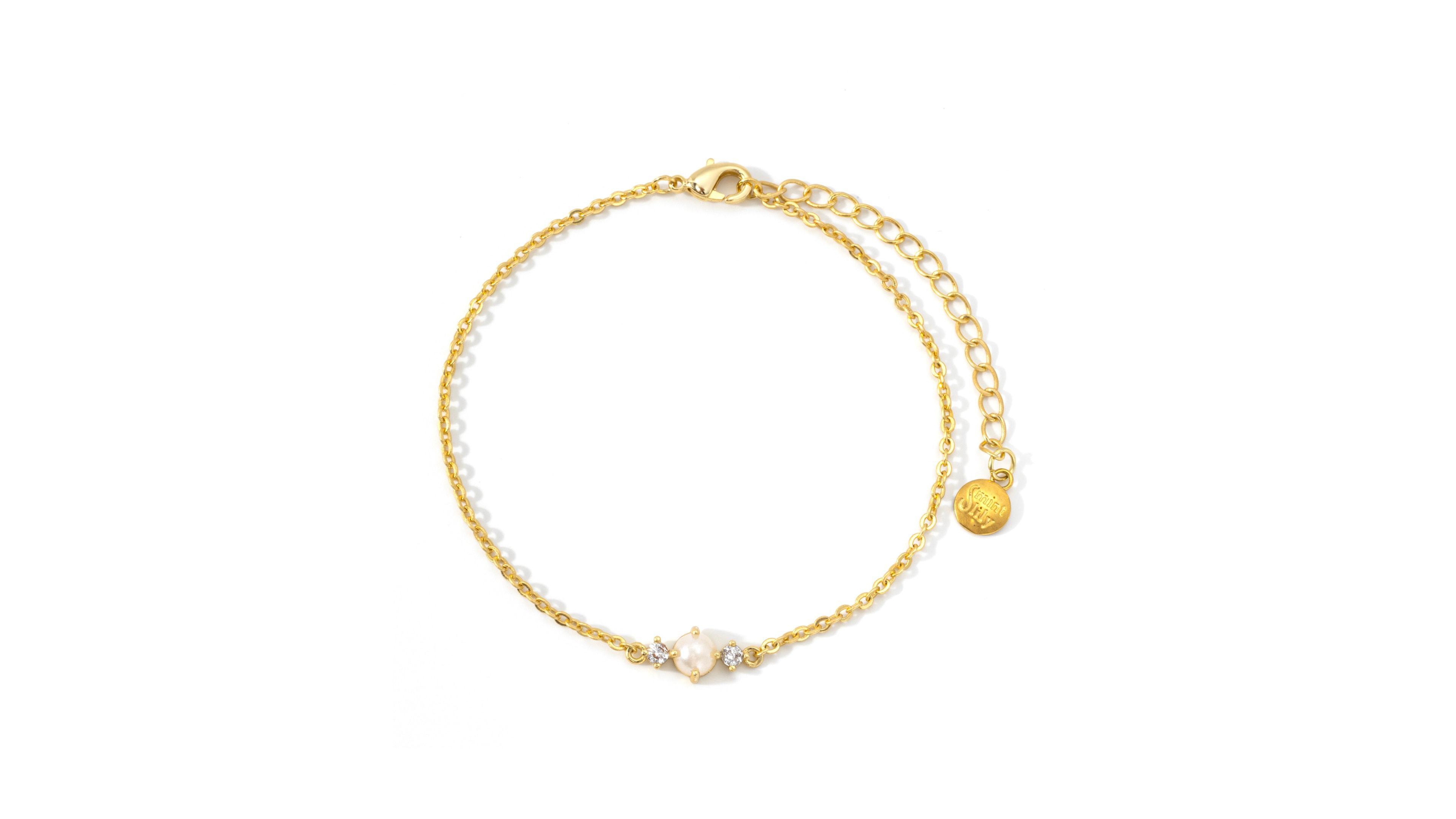 Mint & Lily Imitation Pearl and Cubic Zirconia Gold-Tone Chain Bracelet