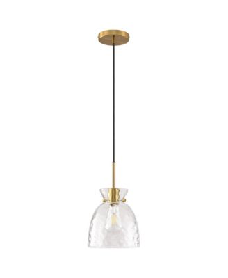 7.4 Inch Minimalist Handcrafted Hammered Glass Bell Pendant Light, Single-Light Adjustable Hanging Ceiling Fixture