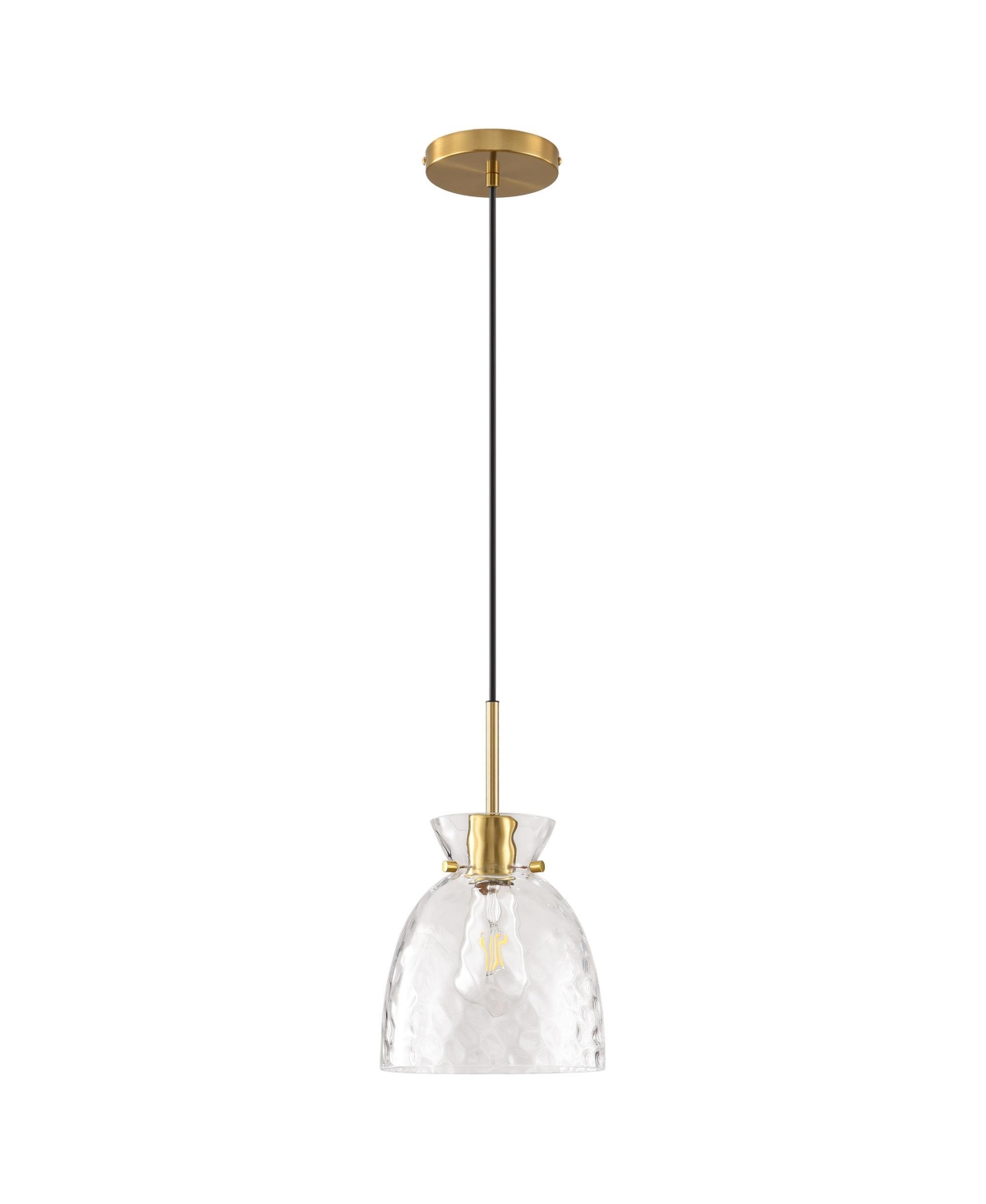 Parrot Uncle 7.4 Inch Minimalist Handcrafted Hammered Glass Bell Pendant Light, Single-Light Adjustable Hanging Ceiling Fixture - Brass