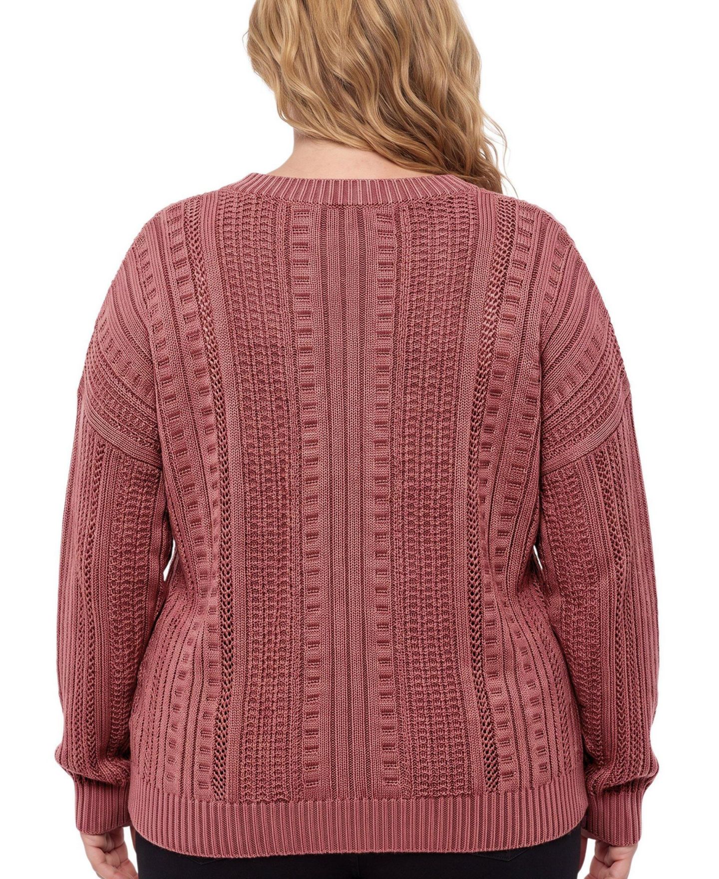 Женский свитер Torrid Plus Size Cropped Cable-Knit Pullover, цвет: Тёмно-бордовый — фото 4