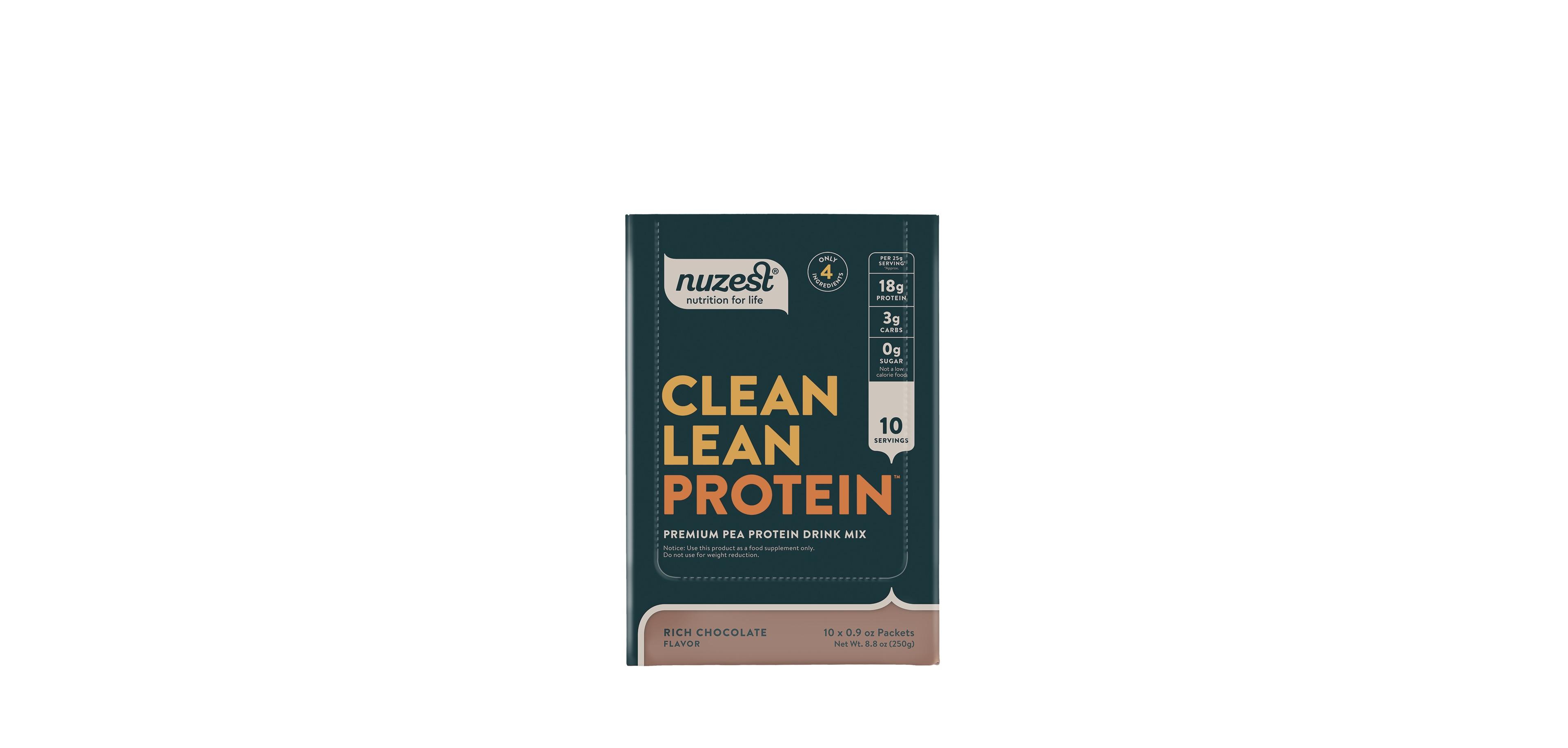 Nuzest Clean Lean Protein Pea Protein Powder, Rich Chocolate, 10 Travel Sachets with 18g Protein, 8.8oz