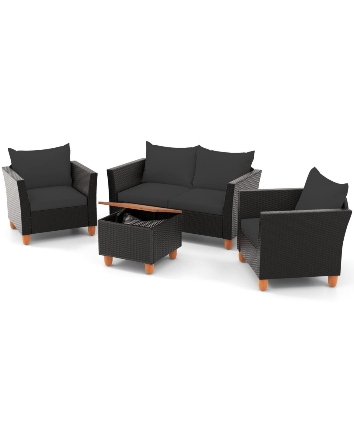 Sugift 4-Piece Outdoor Conversation Set with Storage Coffee Table - Black