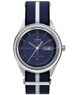 Men's Marlin Jet Quartz Analog Sport Blue Fabric Band Silver-Tone Stainless Steel Watch 38 mm