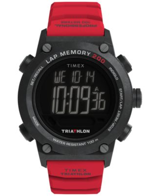 Men's Quartz Digital Triathlon Red Silicone Watch 44mm