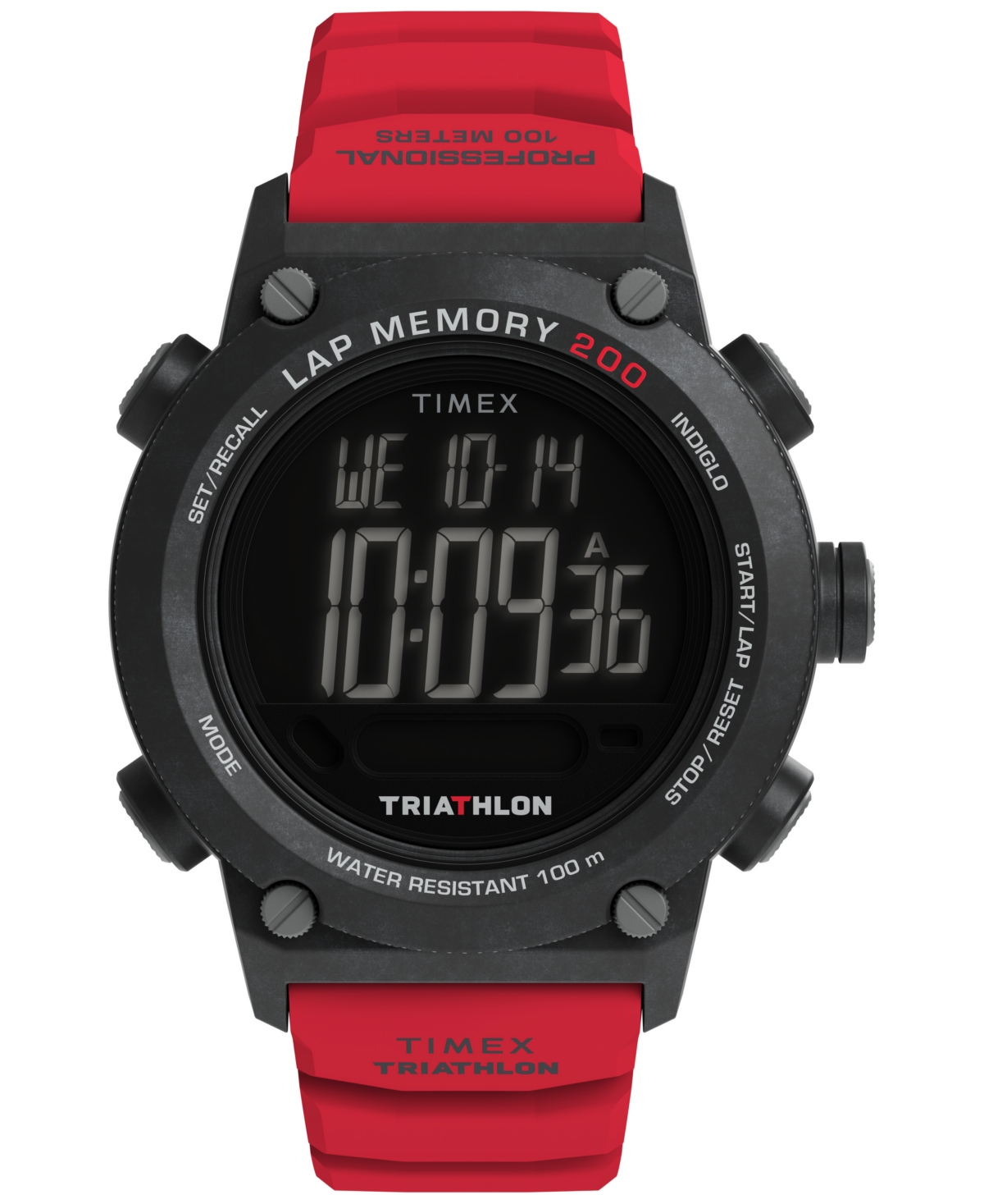 Timex Men's Quartz Digital Triathlon Red Silicone Watch 44mm