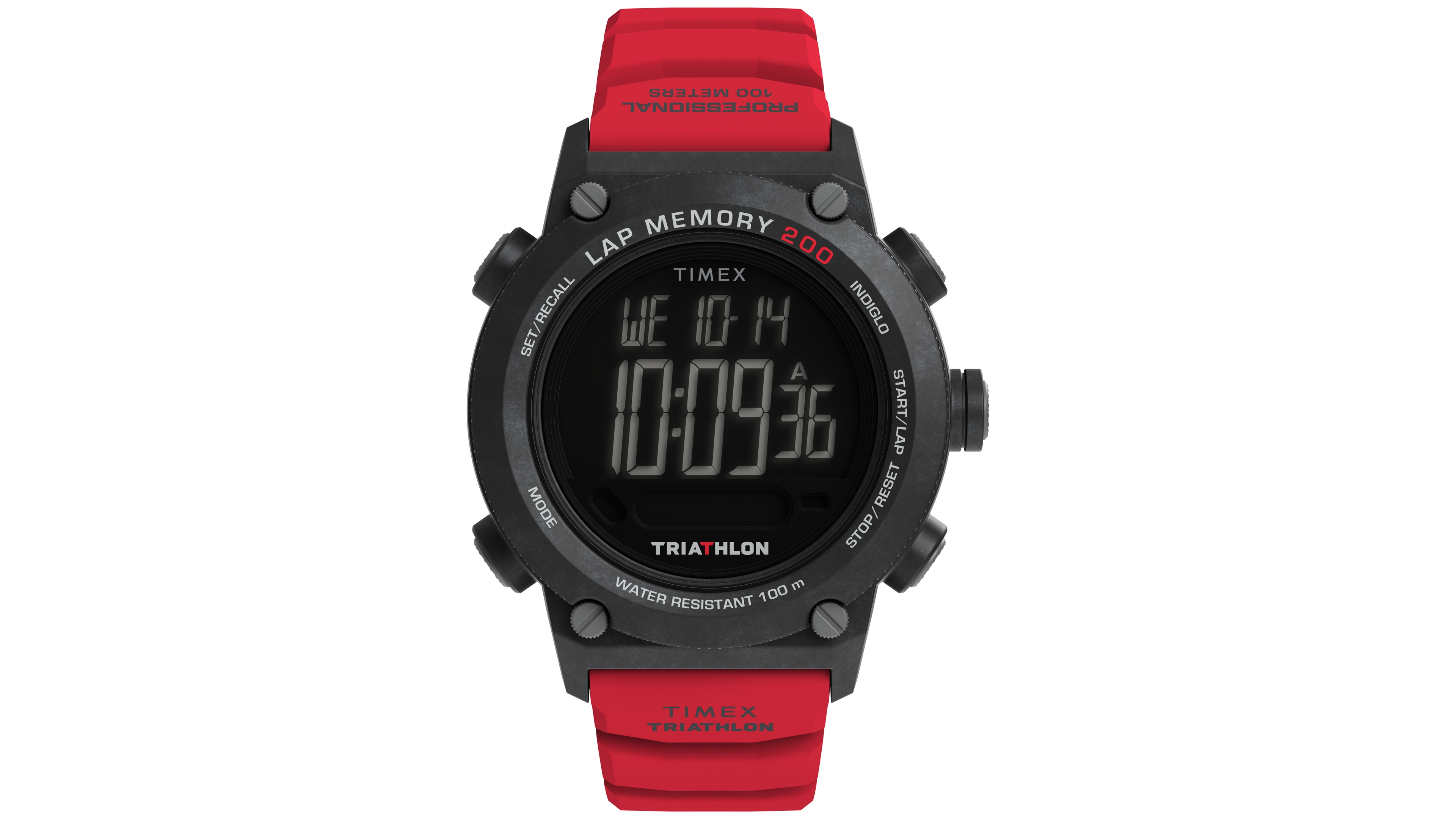 Timex Men's Quartz Digital Triathlon Red Silicone Watch 44mm