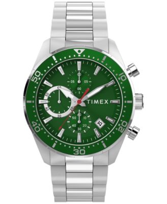 Men's Japanese Quartz Ridgefield Chronograph Green Dial Silver-Tone Stainless Steel Watch 42mm