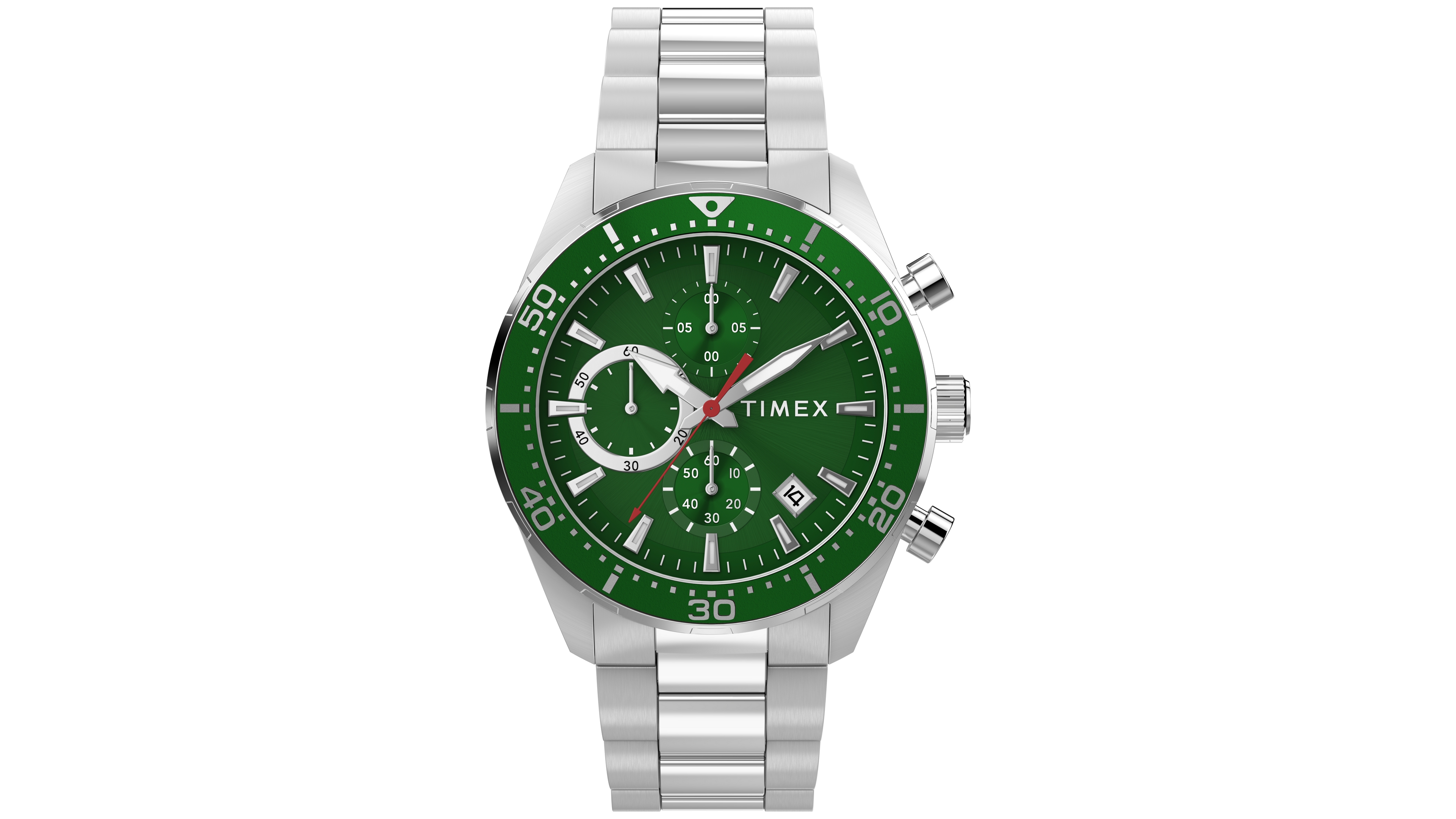 Timex Men's Japanese Quartz Ridgefield Chronograph Green Dial Silver-Tone Stainless Steel Watch 42mm