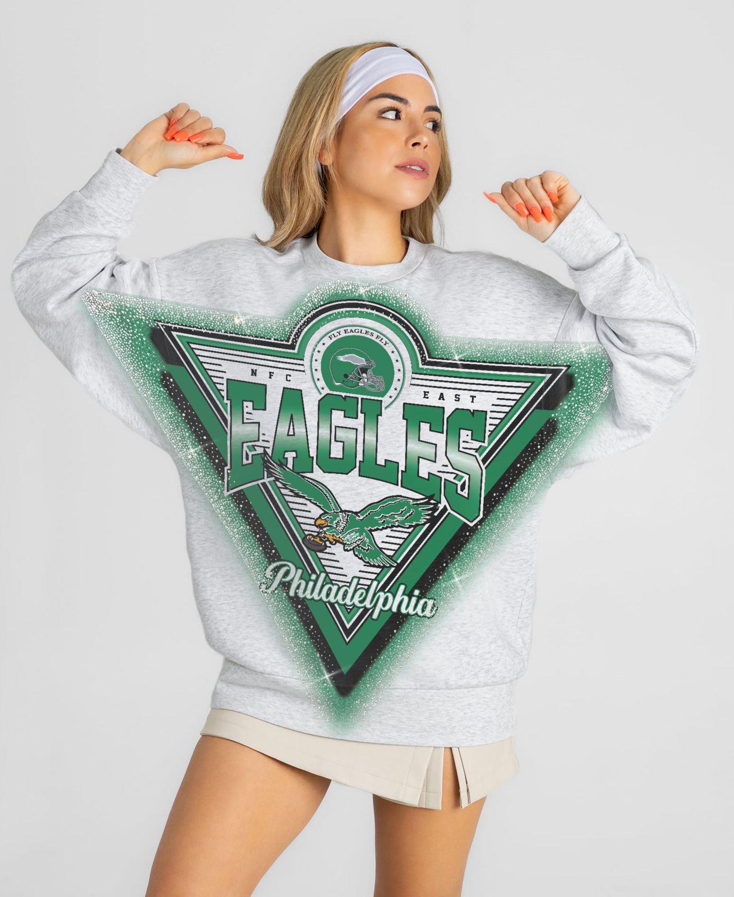 Женская толстовка Gameday Couture Heather Gray Philadelphia Eagles Chasing Victory Rhinestone Spray Oversized Fleece — фото 1