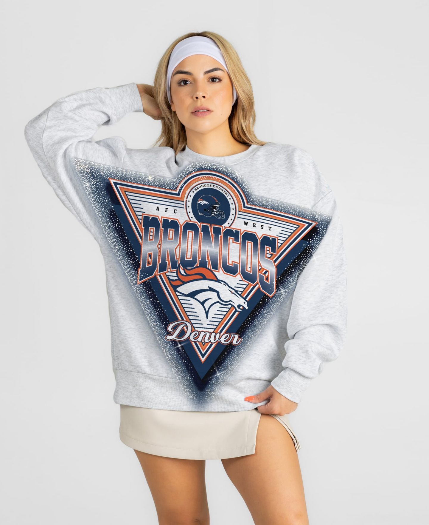 Женская толстовка Gameday Couture Heather Gray Denver Broncos Chasing Victory Rhinestone Spray Oversized Fleece — фото 3