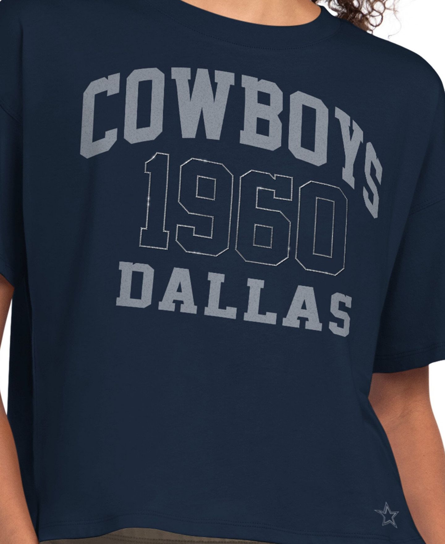 Женская футболка Starter Navy Dallas Cowboys Rhinestone Boxy Cropped — фото 3