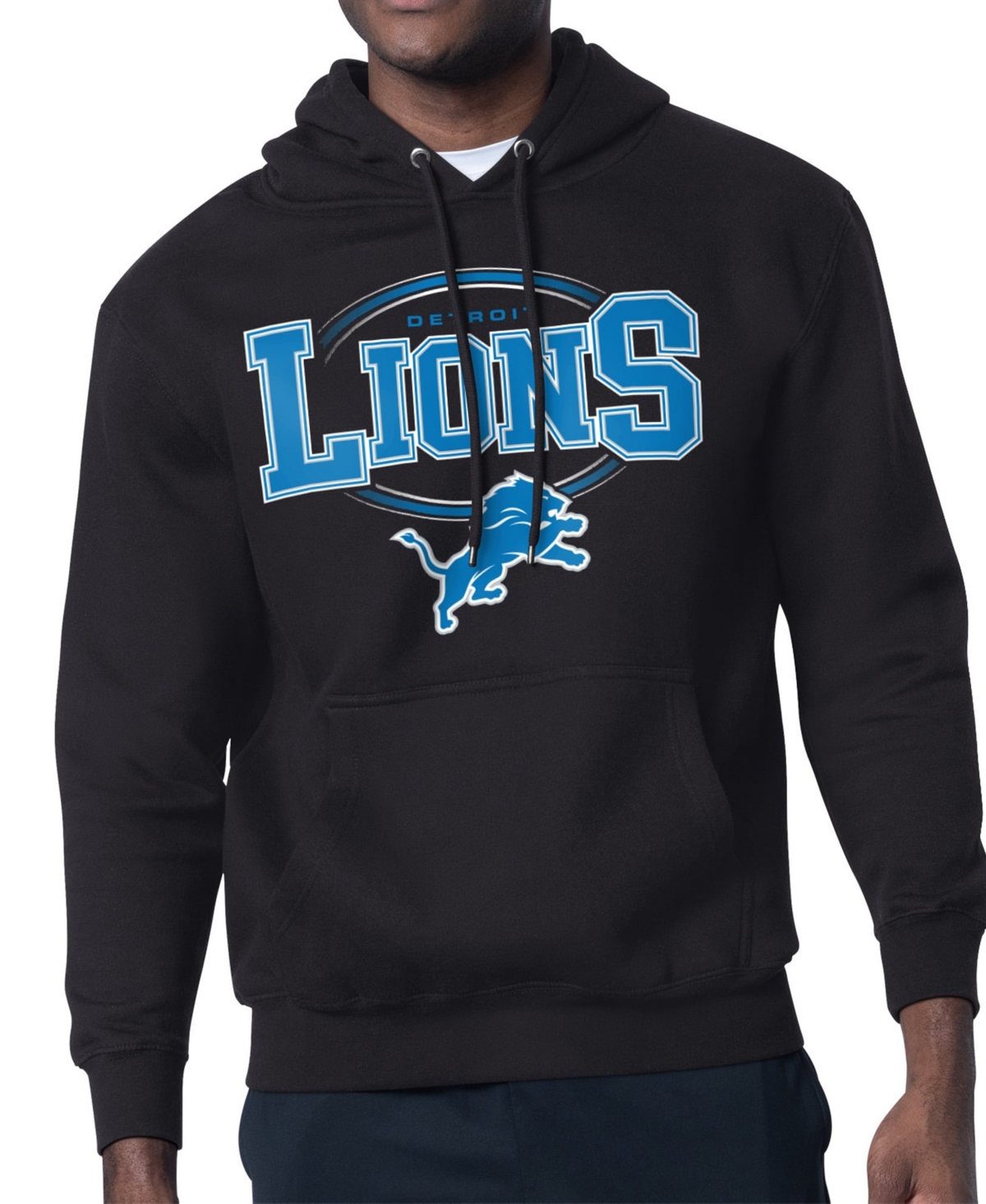 Starter Men's Black Detroit Lions Team Track Graphic Pullover Hoodie - Black