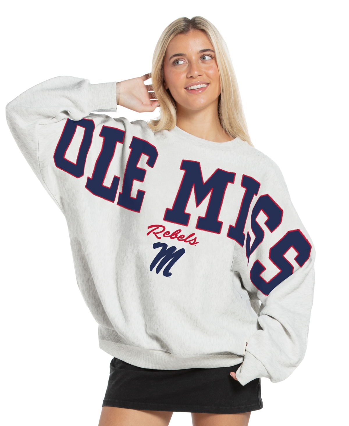 Pressbox Women's Heather Gray Ole Miss Rebels Flannigan Oversized Fleece Sweatshirt - Heather Gray