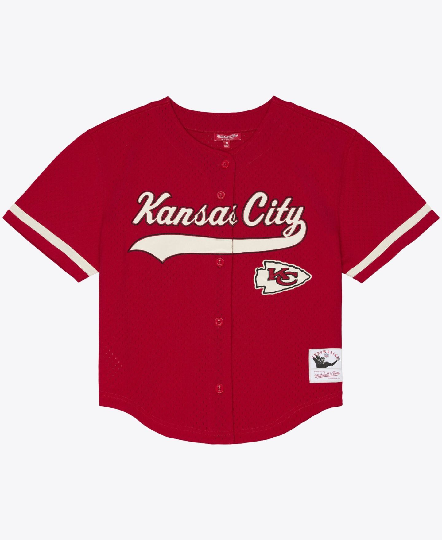 Женский топ Mitchell & Ness Red Kansas City Chiefs Retro Roots Baseball Jersey — фото 1