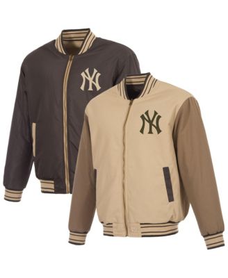 Men's Tan/Brown New York Yankees Reversible Canvas Full-Zip Jacket