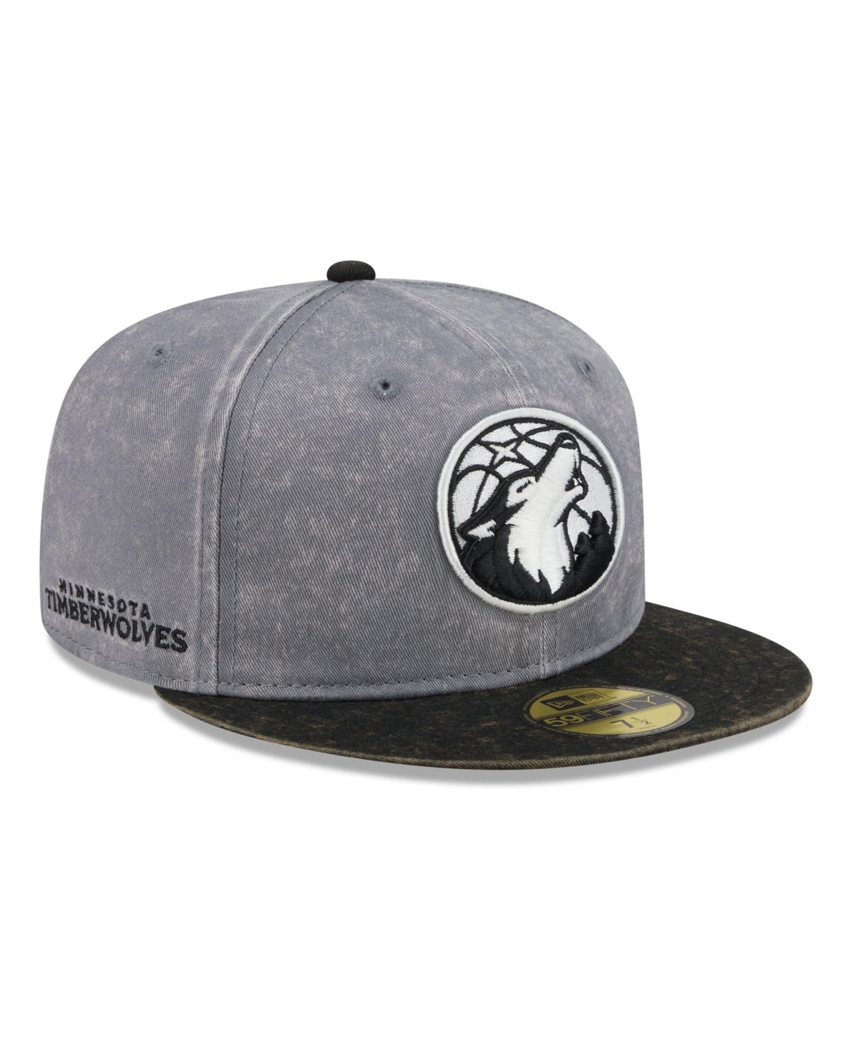 New Era Men's Gray/Black Minnesota Timberwolves Washed 59FIFTY Fitted Hat - Gray, Black
